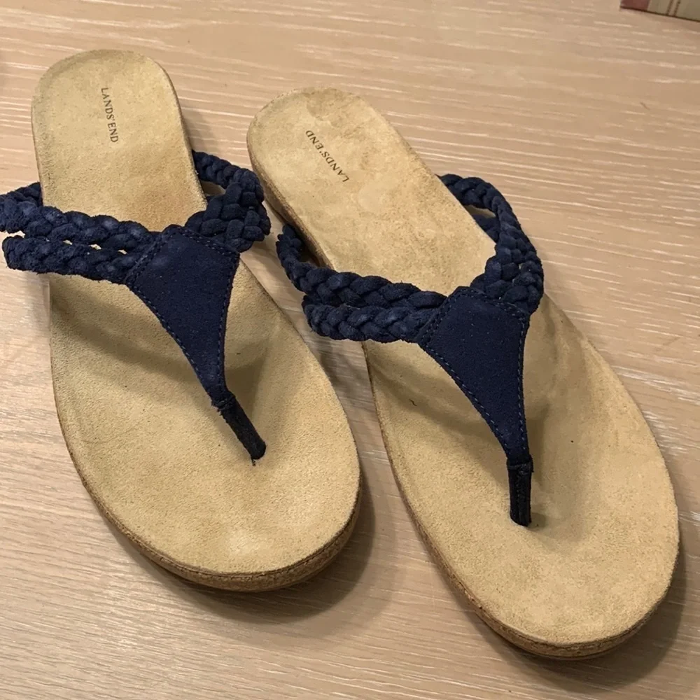 Lands End Navy or Abra sandals Sz 9 NWOB soft suede